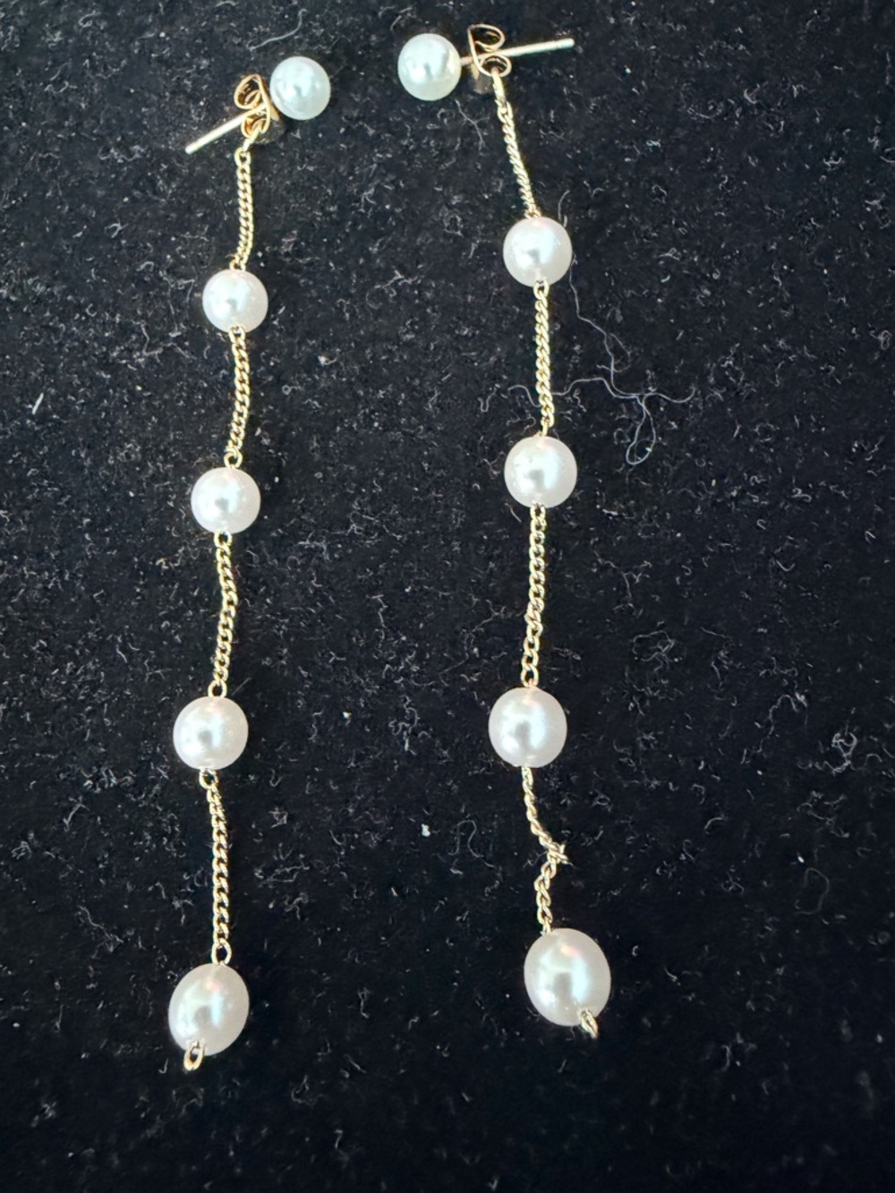 Gold Chain Pearl Drop Earrings - White fashion Pearls